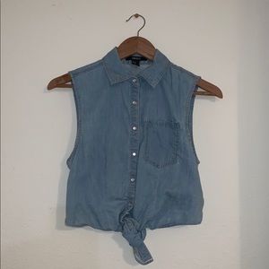 Cropped Denim Tie-Blouse